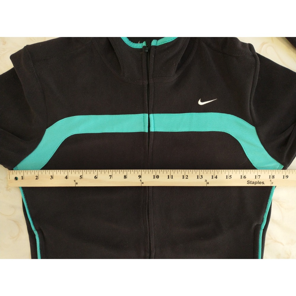 Nike Womens Full Zip Hoodie Black Turquoise Athletic Y2K Large Zipper Pockets
